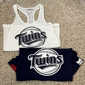 Victoria's Secret Pink Twins White Tank and Navy Shirt Bundle Set - Size Small